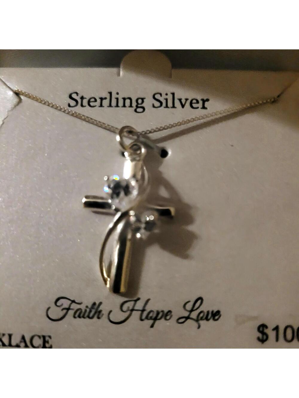Timeless Sterling Silver Faith Hope Love Cross Necklace 18"